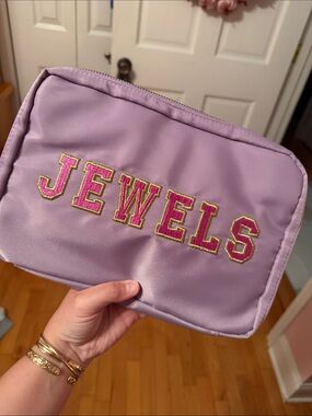 Lavender 'JEWELS' Embroidered Cosmetic Pouch